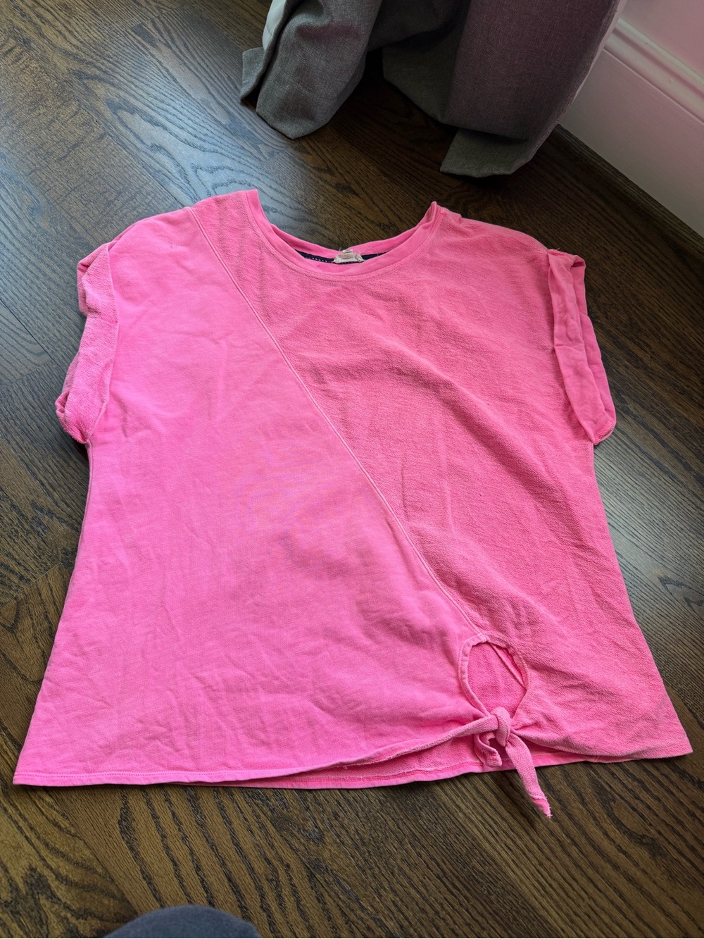 Pilcro Bright Pink Short-Sleeve Knot Front Sweatshirt